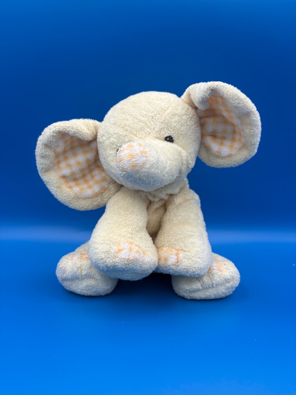 Rare Ty Pluffies P'nut Yellow Elephant Plush Stuffed Animal Yellow Gingham Ears